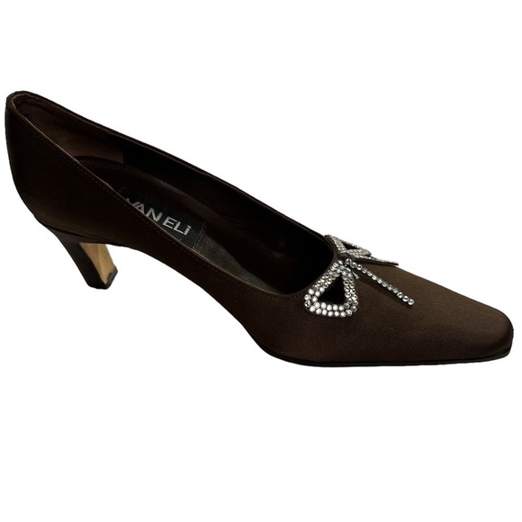 Vaneli Deep Chocolate w/Cutout Around Rhinestone Bow 2.5” Kitten Heel Pump S 6.5 - Picture 3 of 10